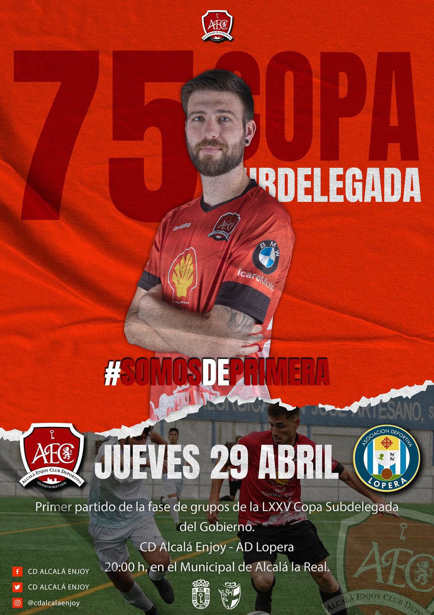 cdalcalaenjoy's tweet photo. 🔴⚫ Arrancamos nueva competición con una jornada entre semana. Toca disfrutar de la Copa y llegar lo más lejos posible.

🆚 @ADLopera1 
🏟 Municipal de Alcalá la Real 
⏰ Jueves 29 - 20:00h
👥 Sin público
📺 Retransmisión en el Facebook del CD Alcalá Enjoy 
#YoCreo https://t.co/LkDXAK19ls