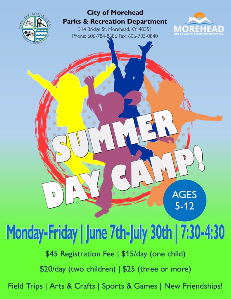 We will begin taking registration for day camp starting tomorrow, April 29th! Stop by our office at the City Park from 8-4:30 to register!