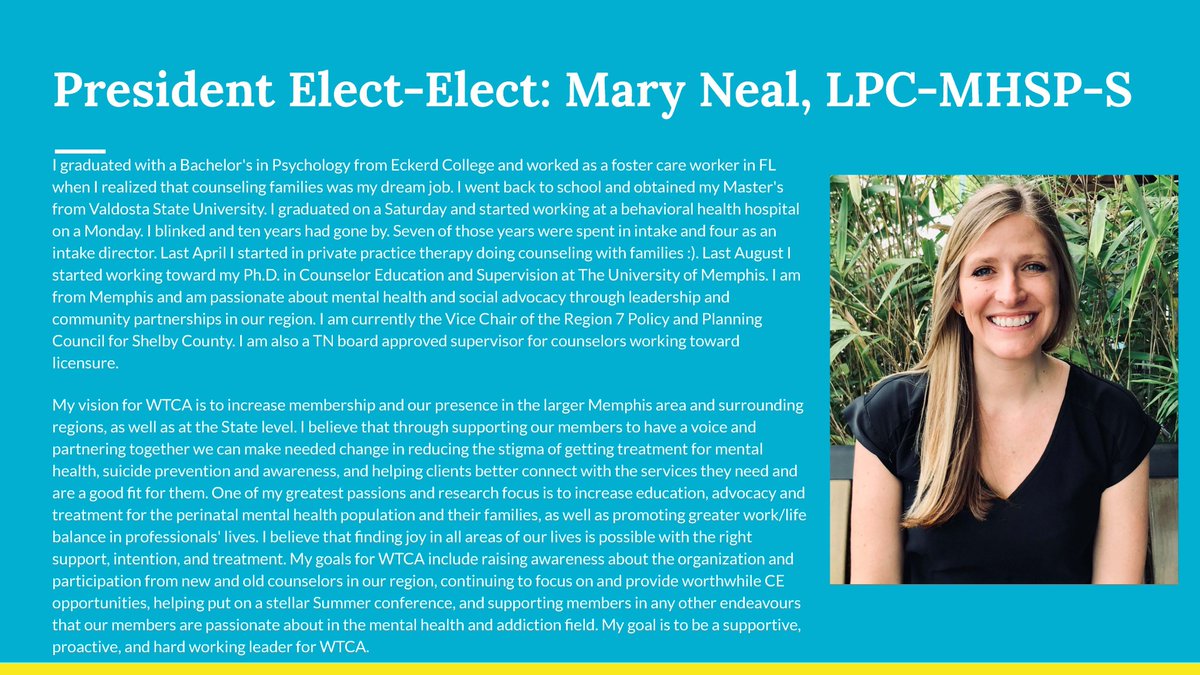 Congratulations to Counselor Education and Supervision doctoral student Mary Neal who has been voted President-elect of the West Tennessee Counseling Association! Way to go Mary, we’re very proud of you!

#pictureyourselfhere
#counseloreducationandsupervision
