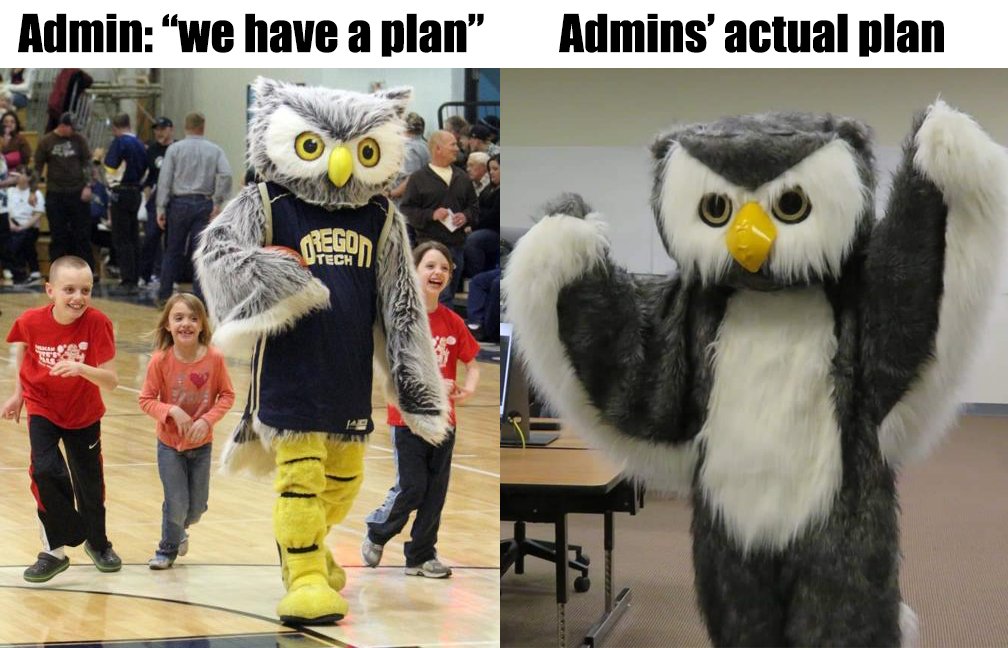 OIT4Faculty's tweet photo. A aspect of the response from students at @OregonTech that most people will never see are the memes going around our student app. So we will be posting the best here (thread) https://t.co/EaKey7ObPH