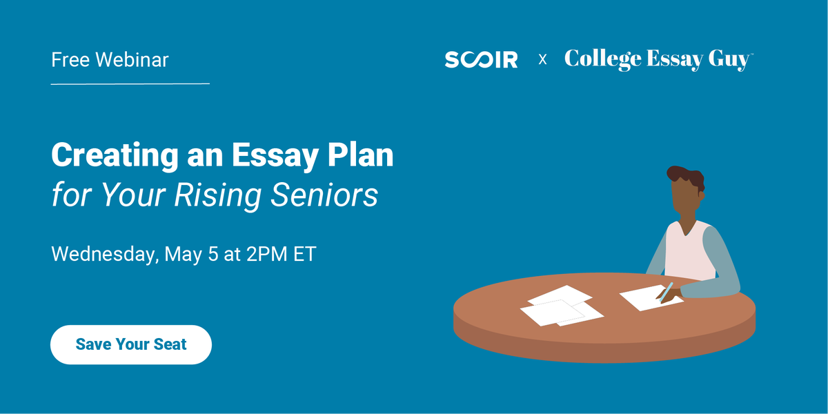 Creating an Essay Plan for Your Rising Seniors | Wednesday, May 5 at 2 PM ET:

I’m partnering with the folks at Scoir on this practical webinar, where I'll share lessons from 400+ successful personal statements!

Save your seat: hubs.ly/H0LQjMG0