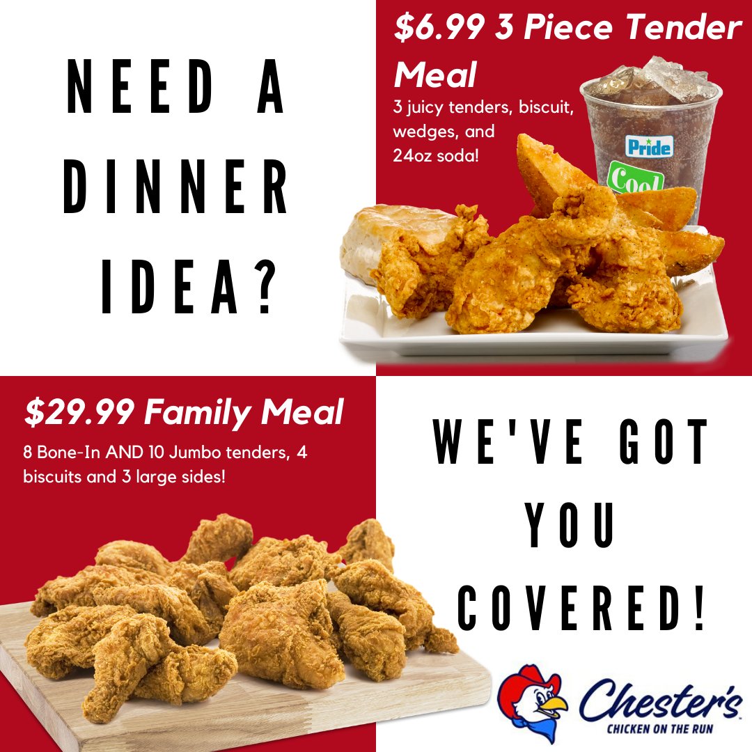 Choosing what to have for dinner can be hard, but you can't go wrong with the egg-cellent meals from Chester's! 🐓🥚