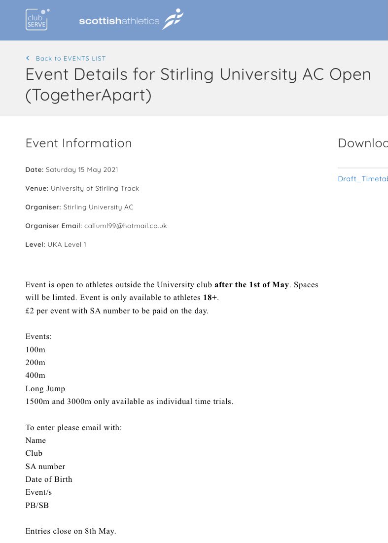 Stirling University Athletics Club (@_suac) on Twitter photo Race Opportunity!!
All info on SA events calendar. Limited spaces. £2 per event with SA number. <a href="/scotathletics/">scottishathletics</a> <a href="/ScotStuSport/">Scottish Student Sport</a> <a href="/Central_AC/">Central Athletic Club</a> <a href="/ScoStuAthletics/">Scottish Student Athletics</a> Race Opportunity!!
All info on SA events calendar. Limited spaces. £2 per event with SA number. <a href="/scotathletics/">scottishathletics</a> <a href="/ScotStuSport/">Scottish Student Sport</a> <a href="/Central_AC/">Central Athletic Club</a> <a href="/ScoStuAthletics/">Scottish Student Athletics</a>