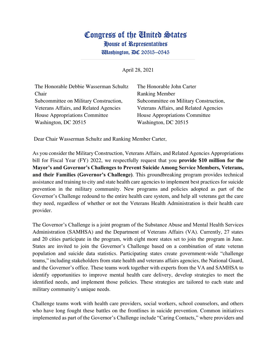 TeamKatiePorter's tweet photo. Veteran suicide is a crisis for our military families, and it's a tragic reminder we must do more to get our servicemembers the help they need. Today, @RepMarkTakano and I urged Congressional leadership to strengthen a program to help end servicemember suicide. https://t.co/Yg3sobUCK9