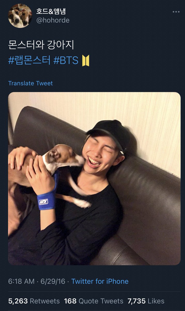 eAeon seems to love dogs (he seems to twt/RT re adoptions, lost & strays, etc quite a lot)He has two adorable Italian Greyhounds. In 2016, I think he just had one. His dogs have their own twt + IG accts“The dog” twt’d pics of Namjoon hanging out at eAeon’s house in June 2016+