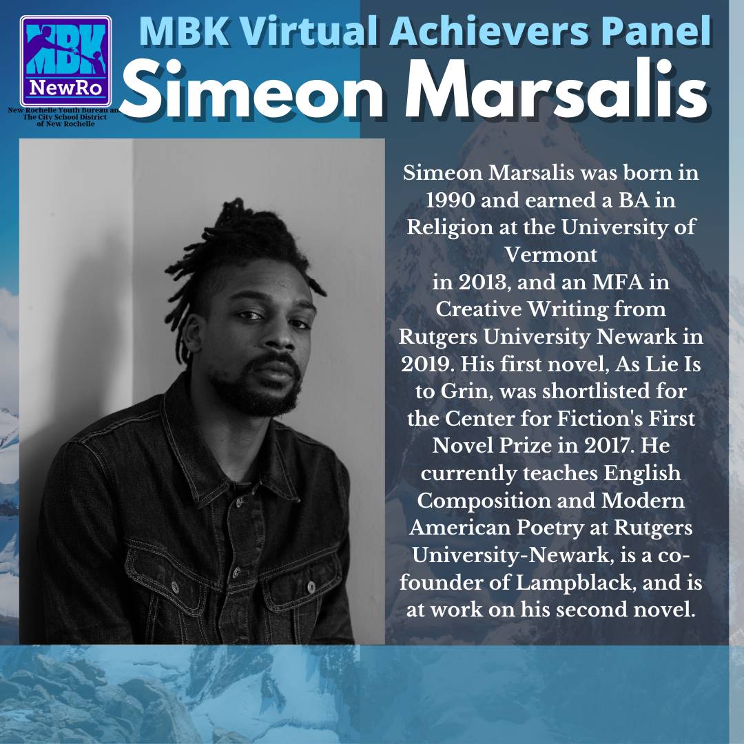 MBKNewRo's tweet photo. The Moderator for the discussion is Alprentice McCutchen, Social Studies teacher at New Rochelle High School and the panelists are: Blaze Yellin-Jones, Jamaal Gill, Shane Osinloye and Simeon Marsalis. https://t.co/TmPhktZa2Q