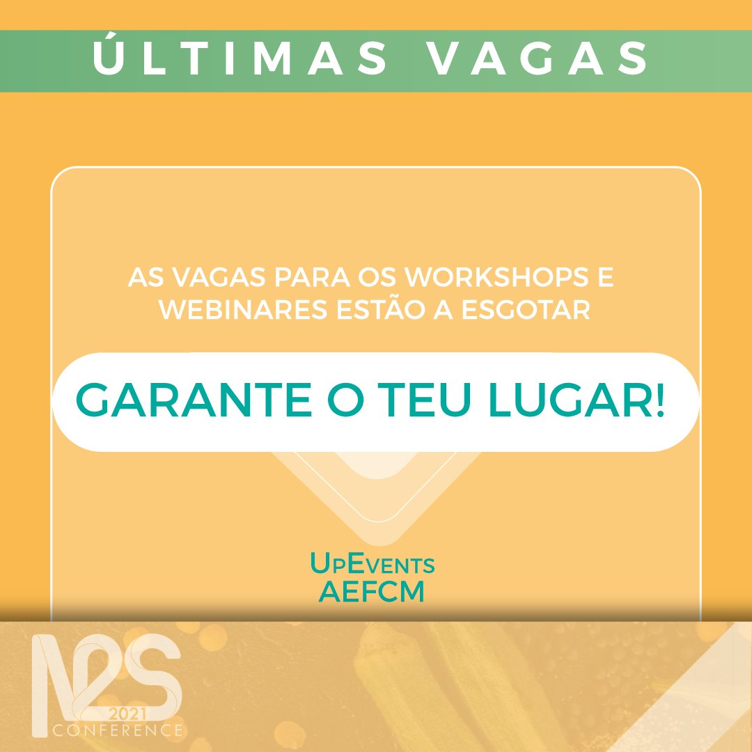 N2SConference's tweet image. A N2S Conference está quase a chegar e já não há muitas vagas!

Não percas a oportunidade de participar na 1ª Edição deste novo Congresso e inscreve-te em aefcm.up.events

As inscrições encerram dia 3 de maio, às 21 horas.

Estás à espera do quê?