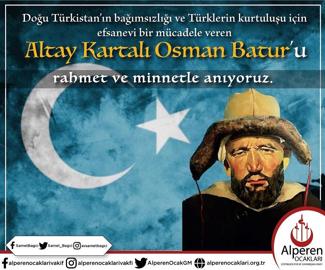 AlprnOcklrAnt's tweet photo. Doğu Türkistan’ın bağımsızlığı ve Türklerin kurtuluşu için mücadele veren, Altay Kartalı  Osman Batur’u şehadetinin Sene-i devriyesinde rahmet ve minnetle anıyoruz.

#OsmanBatur https://t.co/1spq6JXn5A