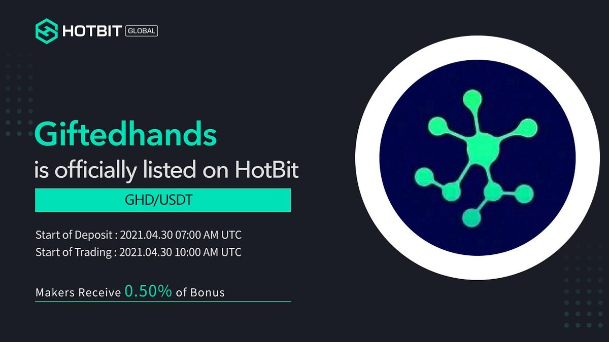 Is Our future #giftedhands #cryptocurrency GHD will be opening Trade on Hotbit 30 April don't miss Trade $GHD BUY Now and hold for the better future <a href="/giftedhandsGHD/">giftedHands</a> <a href="/Hoo_exchange/">Hoo.com</a> <a href="/Hotbit_news/">HotbitDEX 🍀</a>
