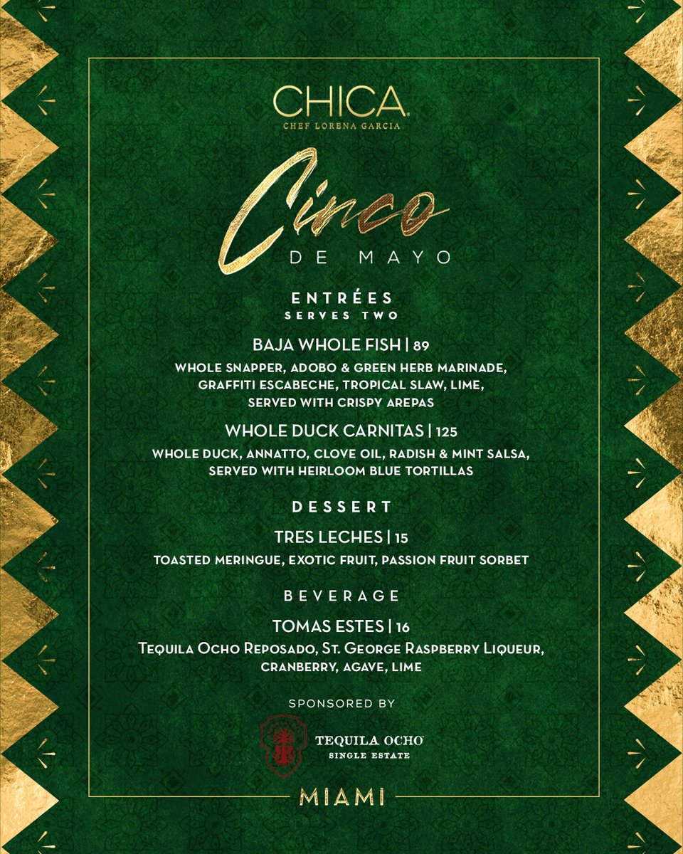 ☝️ One week until Cinco! Raise your tequila glass 🍸  if you're celebrating #CincoDeMayo at #CHICA!  
 
Special Dine-in Menu available for dinner May 5-9.  
 
#CHICAMiami #CHICALasVegas #LatinFlavors #Tequila #OchoTequila #TequilaOcho
