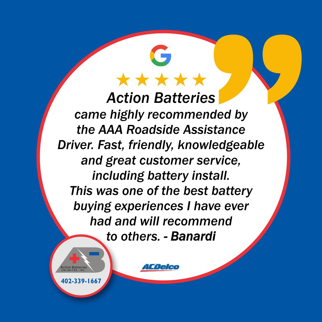 Action_Battery's tweet photo. Thank you so much Banardi! We love serving the Omaha and surrounding communities and are very grateful for customers like you!
#omaha #customerlove #customerreview #batteries https://t.co/iMN3C3jryF