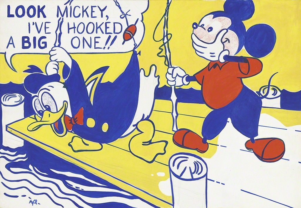 Gather round kiddos, today's "six-column photo of a work of art that I like" is the painting "Look Mickey" by American pop artist Roy Lichtenstein. It was painted in 1961. I love the vibrant colors and the absurd humor.