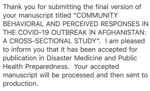 YasuKotera's tweet photo. Another paper accepted from our Afghanistan #PublicHealth project with #HarvardMedScl, #UofTokyo Fac of Med etc reporting the public reaction to COVID in Afghanistan, in Disaster Medicine & Public Health Preparedness. Internet is the key influencer @DerbyUniOnline @DerbyUniPress https://t.co/iwJhw0o99U
