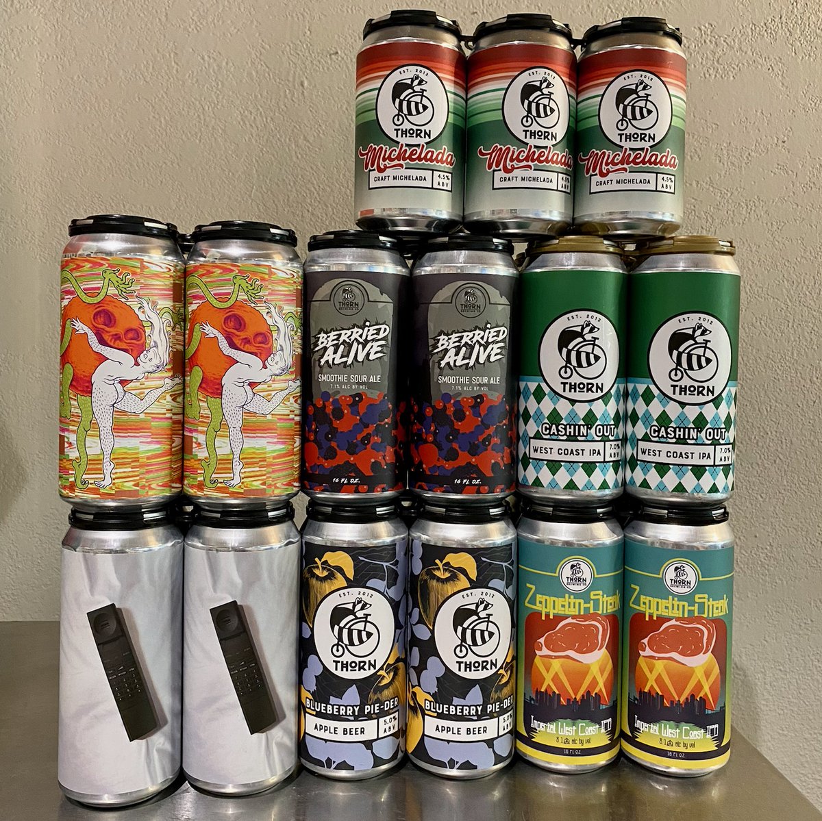 New cans from @jesterkingbrewery &amp; <a href="/thornbeer/">Thorn Brewing Co.</a> &amp; @fastfashionbeer - cheers 🍻!
* Citrush.exe
* Berried Alive
* Blueberry Pie-der
* Cashin Out
* Michelada
* Zeppelin Steak
* Lip Service