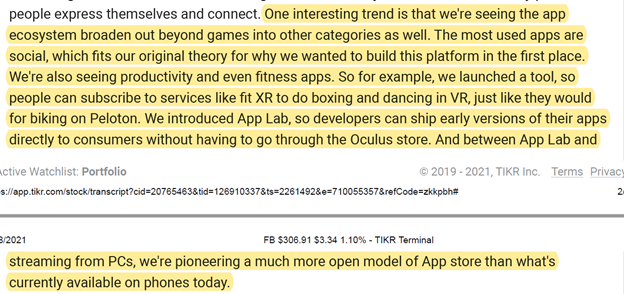 4/ AR/VR: “AR/VR are going to enable a deeper sense of presence in social connection than any existing platform.”“The most used apps are social, which fits our original theory for why we wanted to build this platform in the first place”Still early days