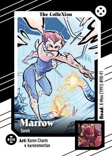 If I were assembling an all star team based on hockey configurations (C, LW, RW, LD, RD G), I don't know how I could choose only 6, but  @karen_xmenfan is one of them and they'd be my center. This villainous Marrow is so (insert superlative here).