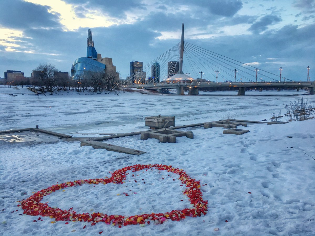 February: The sun is still way to the south so I'm not taking as many photos, but sometimes you luck out and show up at your favourite vantage point on just the right day. I eventually found out that this was leftover from a proposal and that she said yes.  #Winnipeg 3/