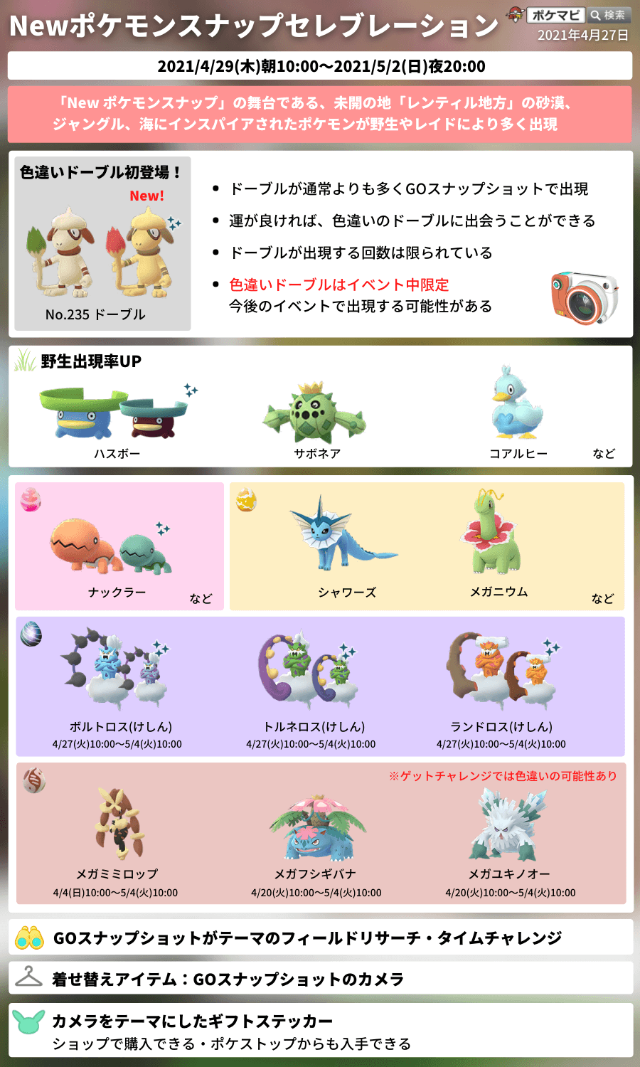 ポケモンgo攻略情報 ポケマピ Newポケモンスナップセレブレーション イベント限定フィールドリサーチタスク一覧を更新しました 追加 ポケモンを捕まえるときにきんのズリのみ5個を使う ロコン 野生のポケモンのgoスナップショット写真を5回撮る