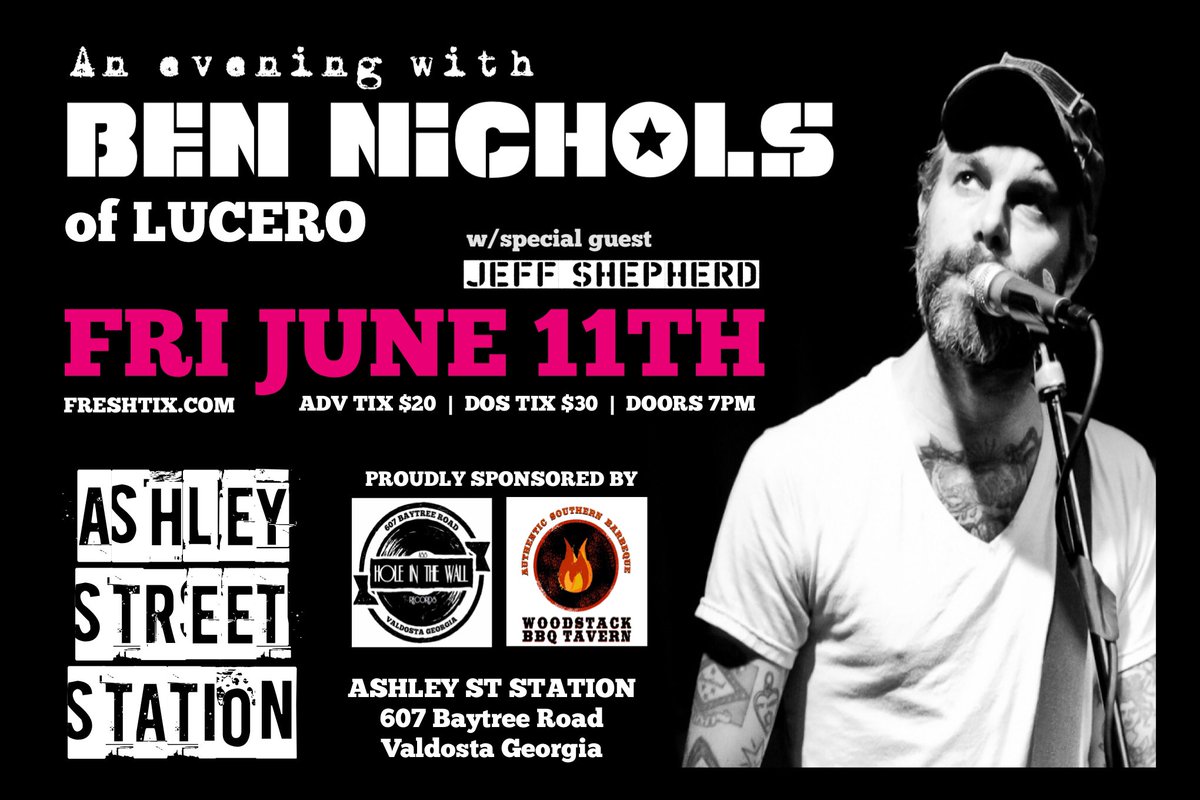 BEN NICHOLS of <a href="/luceromusic/">Lucero</a> w/special guest @jeffshepherdjr at <a href="/ashleyststation/">Ashley St Station</a> Valdosta Ga. Tix at freshtix.com/events/bennich…
