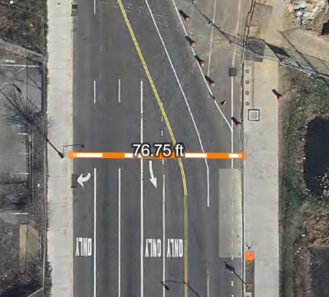 11th Street south of 695 is 7 lanes and ~75ft wide. To make way for improved bike lanes, DDOT proposed to *narrow the sidewalk* rather than narrow the road. This makes the pedestrian crossing distance even wider. *Seven. Lanes.*