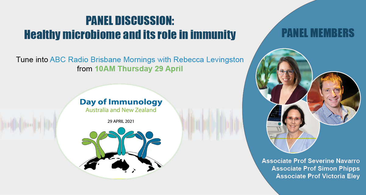 Looking forward to tuning into @abcbrisbane @ 10 am to hear @NavarroSeverine and her collabs discuss the role of a healthy microbiome in immunity! #DayofImmunology #microbiome #wccnr #nutrition @QIMRBerghofer