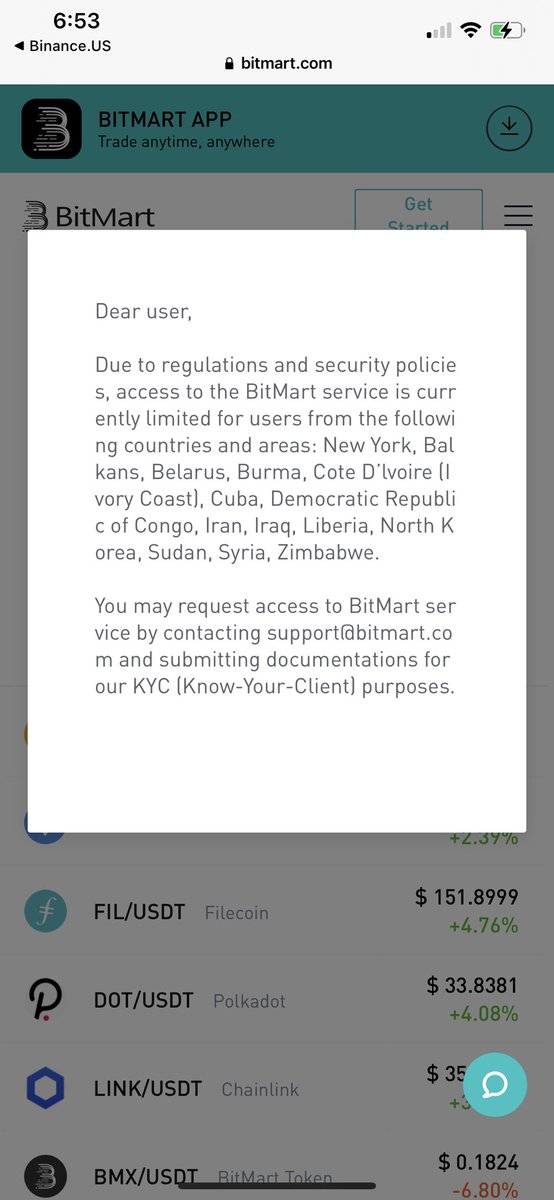 1MachoGrande's tweet photo. @JS_77777777 @BitMartExchange @RS25Moonshot Explain how to contact customer service? I have sent emails no response? Also, this pops up??? I just want my money back https://t.co/45oyXesJOL