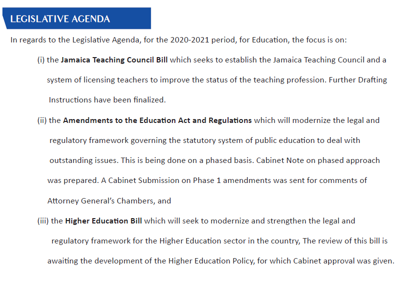  @fayvalwilliams outlines top legislative issues for education sector: proposed law to licence teachers, amendments to education act; proposed higher education law