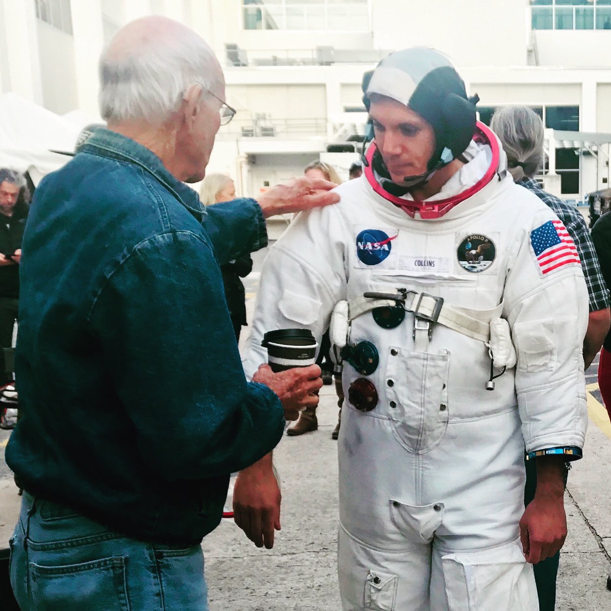 Christina Korp on X: "I took this photo in 2018 of Michael Collins giving  some pointers to the actor Lukas Haas who played him in First Man.  #Apollo11 https://t.co/ZPXPwScyKI" / X