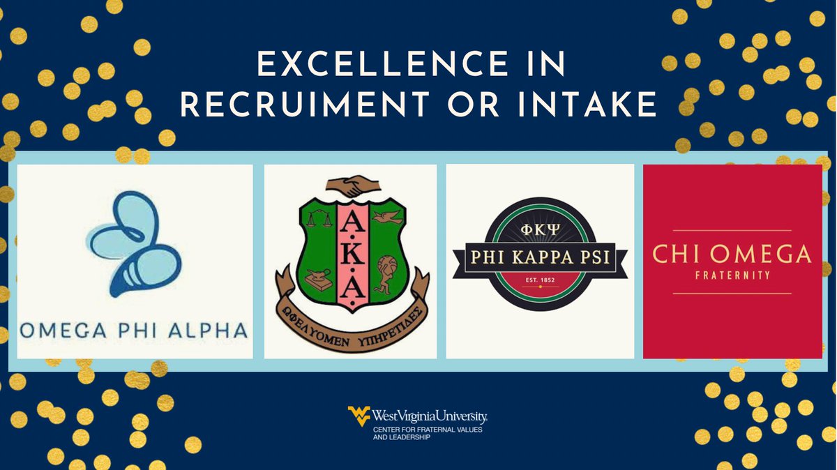 Excellence in Recruitment/Intake <a href="/opawvu/">Omega Phi Alpha</a> AKA HO <a href="/PhiPsiWVAlpha/">Phi Psi - WVU</a> <a href="/wvuchiomega/">Chi Omega</a>
