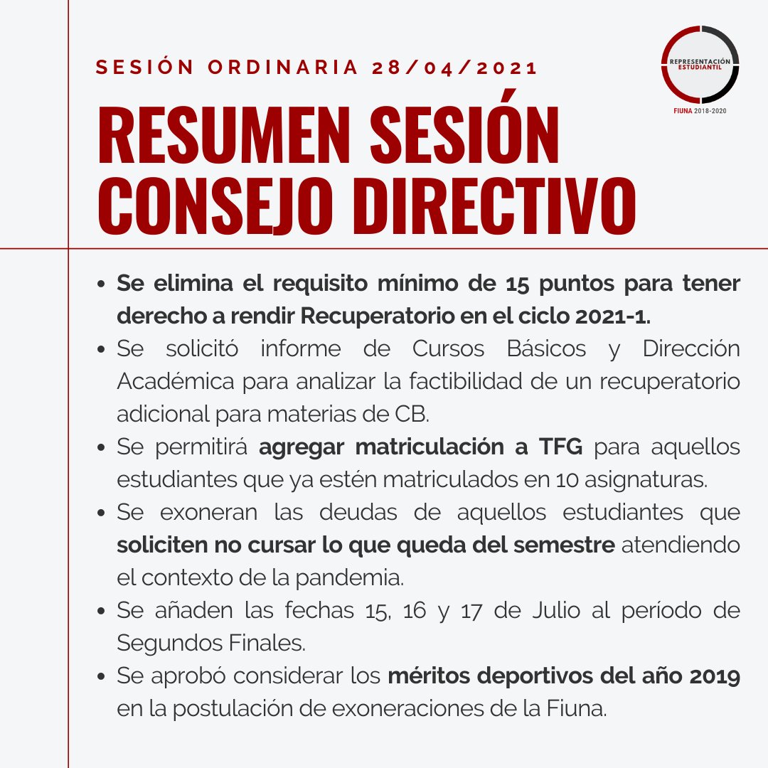 Resumen de los puntos más importantes de la sesión del Consejo Directivo el día de hoy! Se ruega amplia difusión 🎉📢