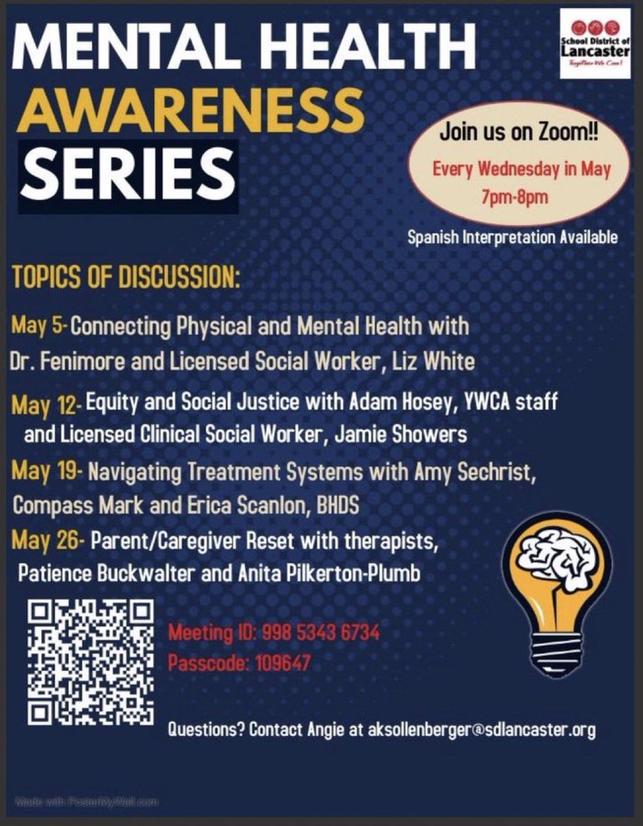 Plan to join us every Wednesday in May from 7-8pm! 👏