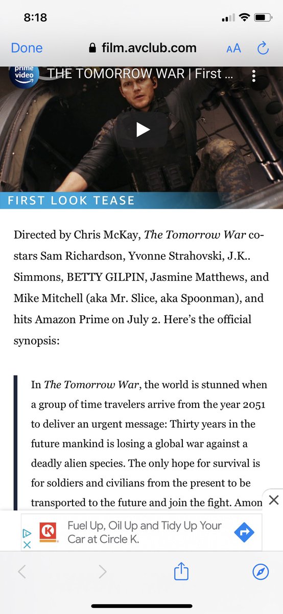 From @theavclub’s write up of The Tomorrrow War teaser. BOTH of <a href="/BDayBoysMitch/">Mike Mitchell</a>’s nicknames cited!  <a href="/doughboyspod/">DOUGHBOYS</a> @nickwiger