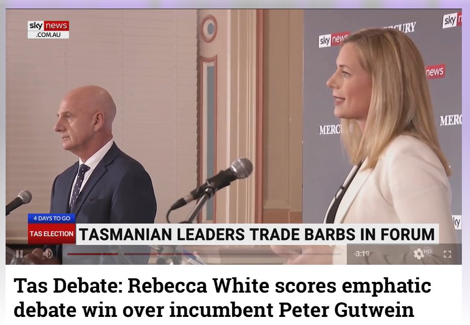 jkmccrann's tweet photo. @Virginia_Hauss Tasmanians have firmly endorsed @bec_white to be the next Tasmanian Premier with a crushing victory over Peter Gutwein in the Tasmanian Leaders' Debate. Tasmanians want #FemaleLeadership #FemaleLeaders #EmpoweredWomen And a #FemaleLedFuture https://t.co/6MeMgJUC2Y https://t.co/oULt315rNX