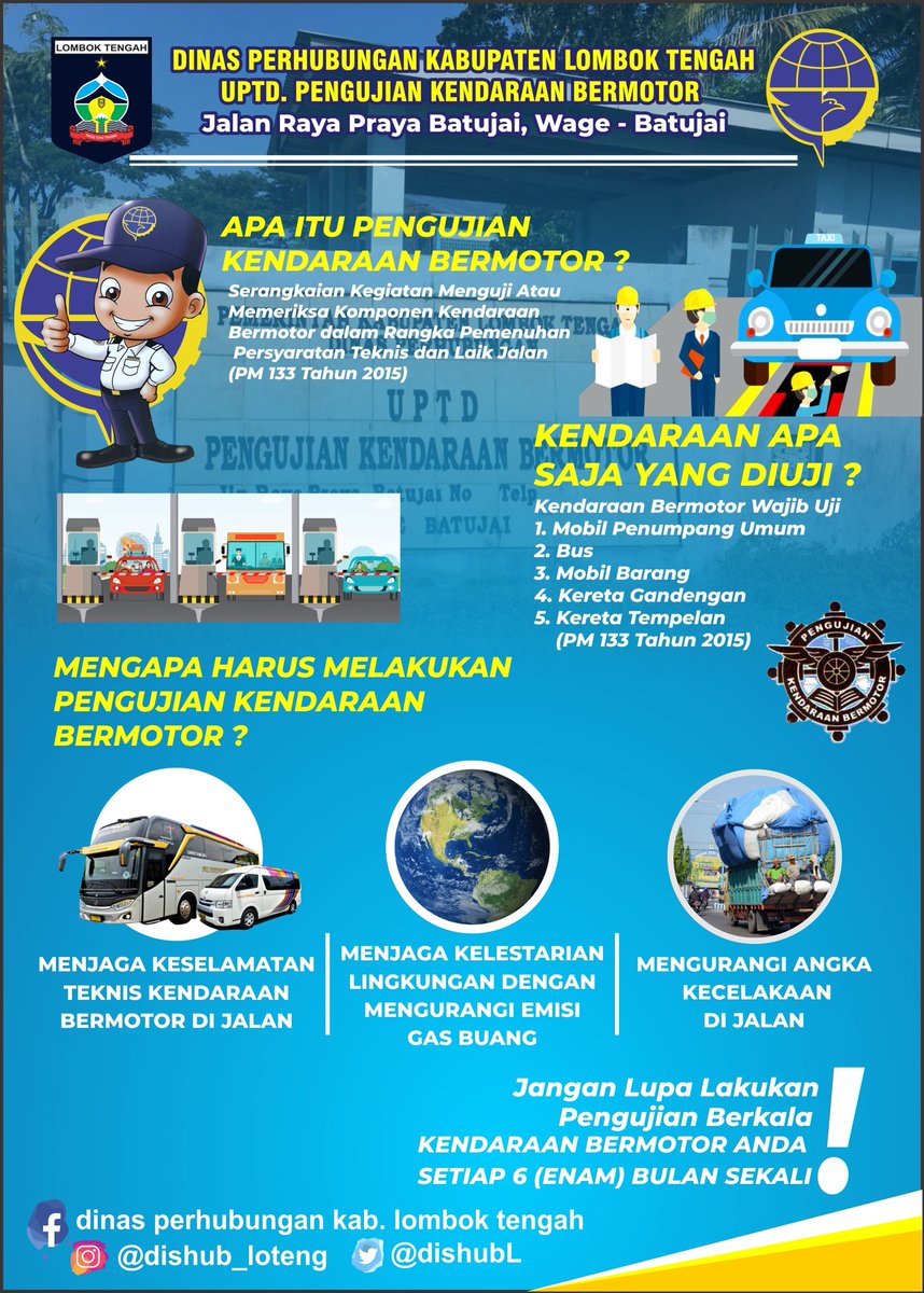 DishubL's tweet photo. Jangan lupa lakukan pengujian kendaraan bermotor anda setiap 6 (enam) bulan sekali!
#dishubloteng https://t.co/WdFZexJ7uq
