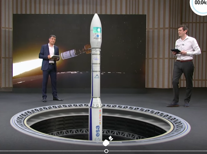 the_dailyworm's tweet photo. Arianespace confirms silo-launched Vega on their webcast. The first launch of this variant is scheduled in Q4 2022. https://t.co/v9JqoPGYBi