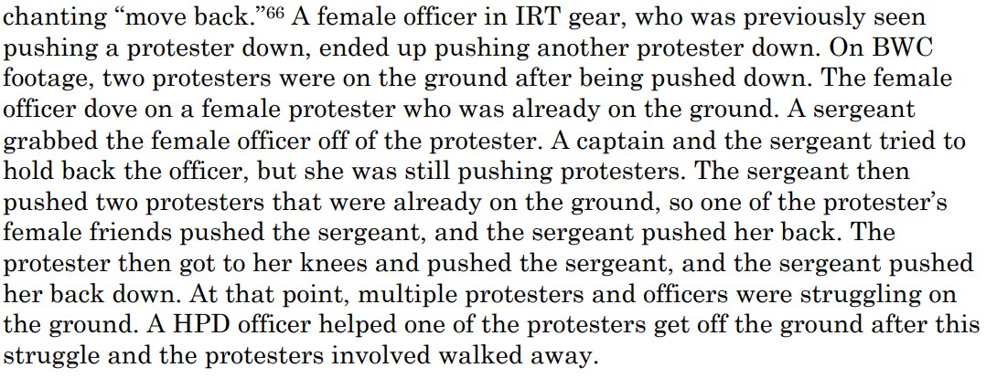 Think higher ranking officers don't contribute to this culture? Think again. After witnessing a female officer diving on two protesters she'd already pushed to the ground, a captain and sergeant pull her off. When she persists attacking the protesters, the sergeant joins in.