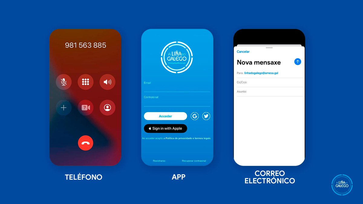linhadogalego's tweet image. Están vulnerando os teus dereitos lingüísticos e queres tramitar unha queixa? Utiliza a Liña do Galego ✌️

☎️ Chamando ao 981563885
📲 Descarga a app: i.gal/app-linha
📧 Envíanos un correo á linhadogalego@amesa.gal