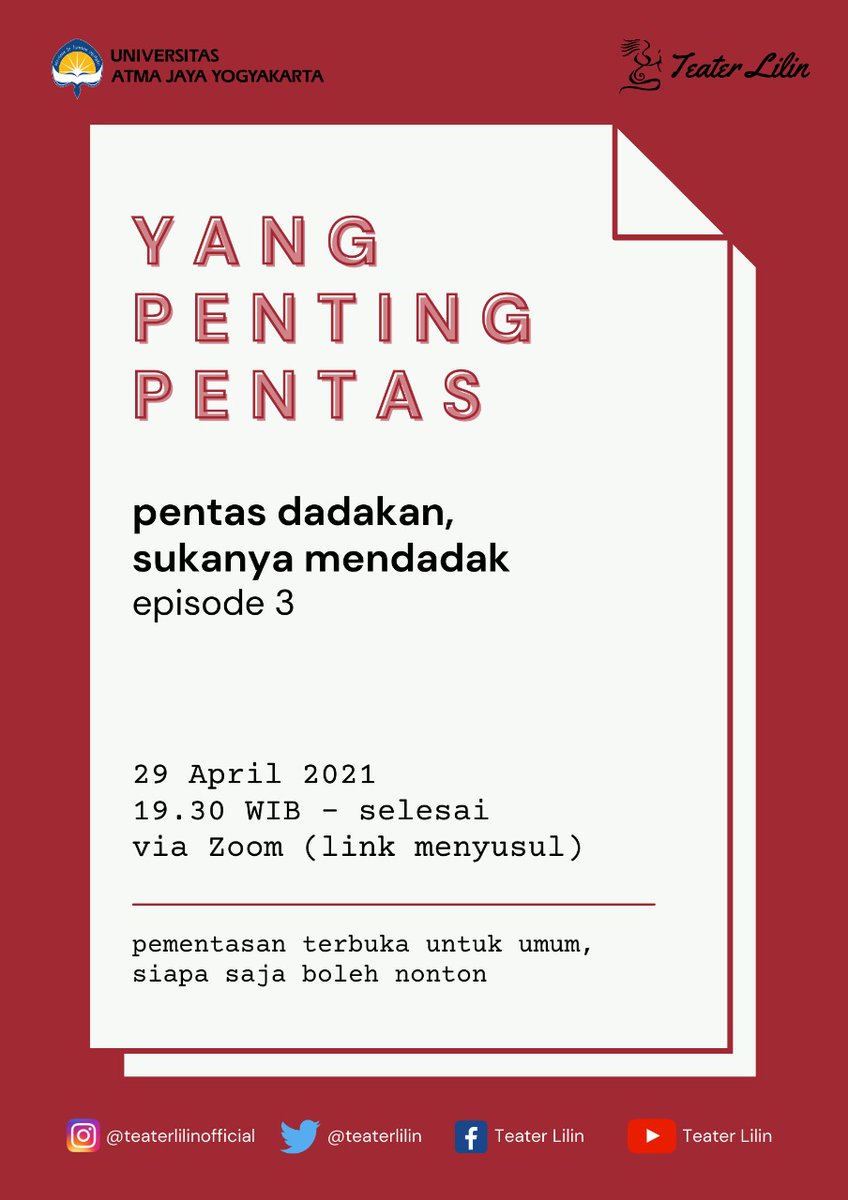 Habis buka kita nongrong online di room Teater Lilin yukk. :) 
23 April 2021 (malam ini) jam 19.30 wib. Link zoom kita share nanti eaa..  #pentasdadakan