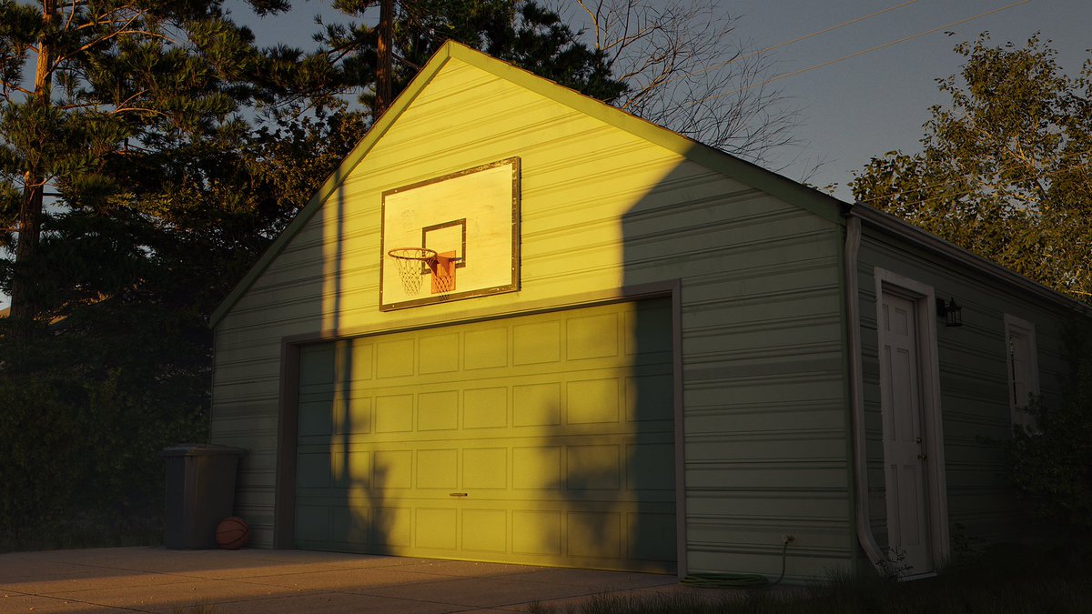 Hi! Here is today's practice.
When #sunset comes is time for a #basketball game! 🏀

I thought about opening the garage door and designing the interior. Would u like to see it?
I used #Cycle this time. 👌🏼
.
.
.
#conceptart #conceptartist #3dart #digitalart #art