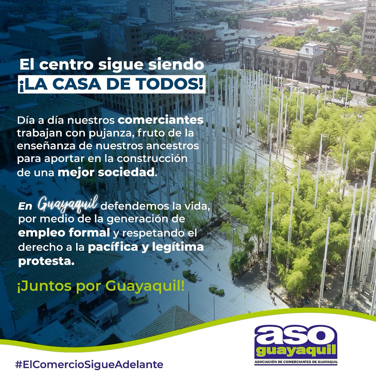 El centro sigue siendo ¡la casa de todos! En Guayaquil defendemos la vida, por medio de la generación de empleo formal y respetando el derecho a la pacífica y legítima protesta.
#JuntosPorGuayaquil #ElComercioSigueAdelante