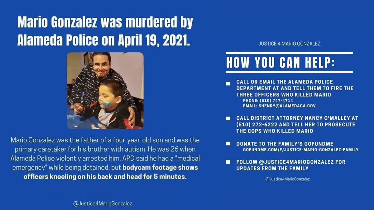 OaklandEA's tweet photo. Mario Gonzales was a graduate of OUSD. He was murdered by Alameda Police. RT, email the Alameda Police, call the DA, Donate to the Family's Go Fund Me #Justice4MarioGonzalez https://t.co/jK3JmAHcYG