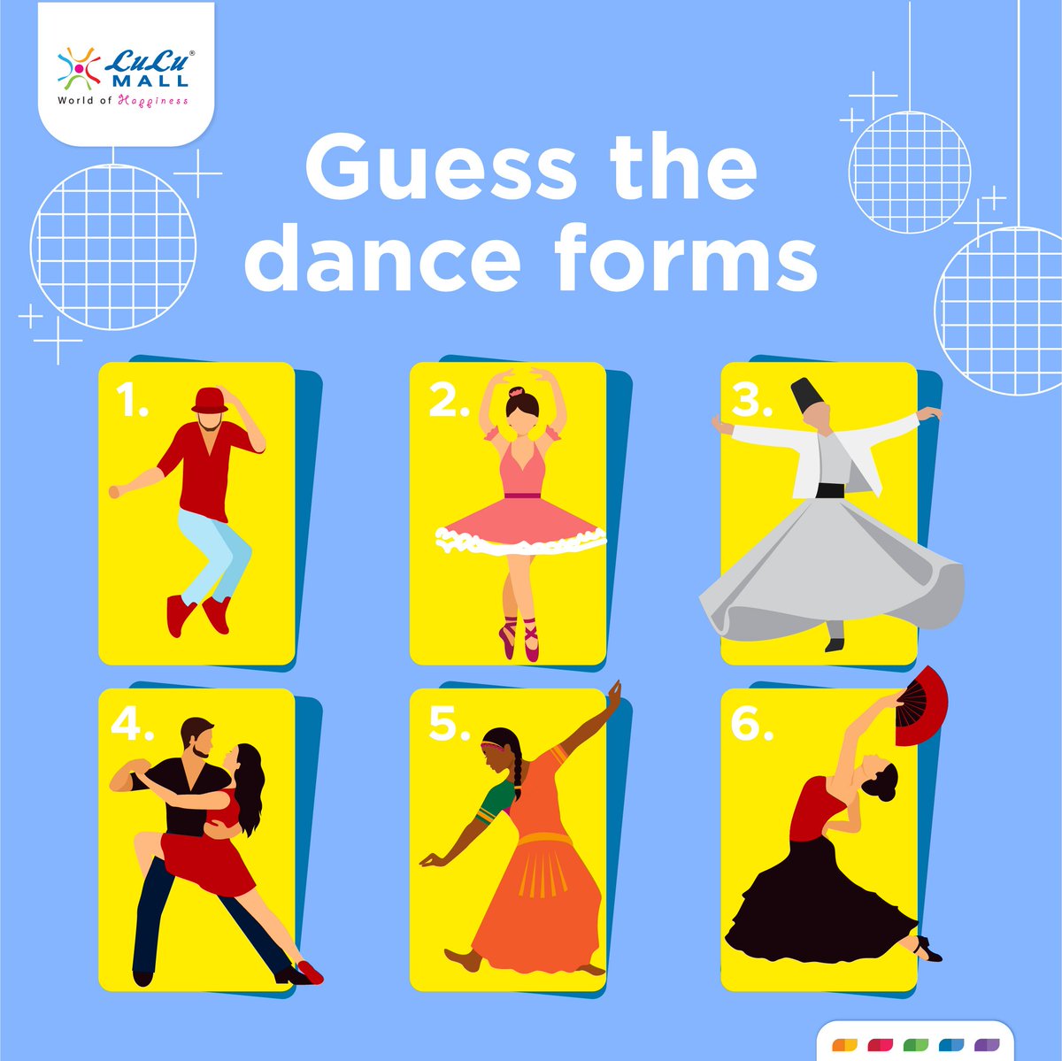 We all love to let loose sometimes and dance our hearts out! Can you identify the dance forms given here? Comment your answers below and win exciting vouchers !

#LuLuMall #LuLu #LuLuMallKochi #DanceDay #Contest #DanceForms #Kochi