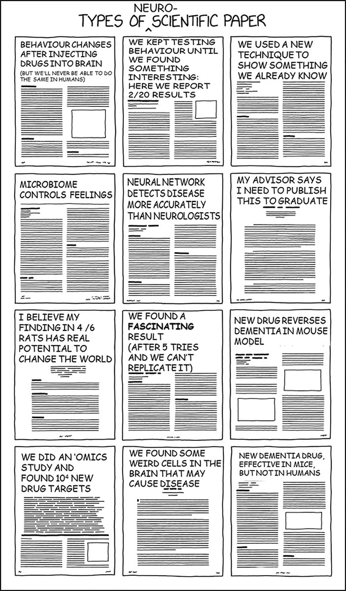 Types of #neuroscience paper inspired by <a href="/xkcdComic/">XKCD Comic</a> m.xkcd.com/2456/ in collaboration with <a href="/neuroxmission/">Melanie LM</a> 🧠🧑‍🔬👩‍🔬🧬📰🤣
