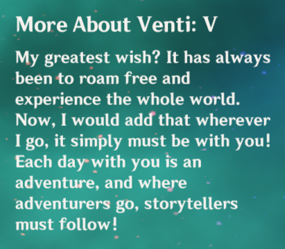 arguably this could be about venti ascending to celestia in nameless bard's place, and becoming an archon/some type of god, which venti accomplished.except, venti also has these two voicelines: