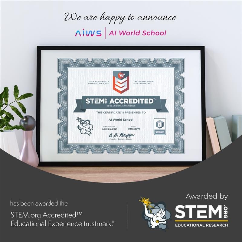 Happy to announce that the artificial intelligence curriculum from  <a href="/Aiworldschool1/">AI World School</a> for k12 school students has been accredited by <a href="/stemdotorg/">STEM.org</a> Thanks <a href="/stemceo/">Andrew B. Raupp 🇺🇸🇲🇹</a> #ISTEEdLeaders @iste <a href="/csteachersorg/">CS Teachers Association (CSTA)</a> <a href="/USReadyAI/">ReadyAI | Artificial Intelligence for Kids</a> #ai #ArtificialIntelligence #MachineLearning #education #coding