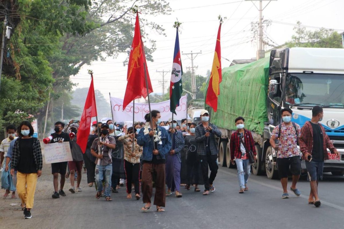 Hundreds of residents in Kale marched on the streets in defiance of dictatorship even after inhumane suppressions &amp; mass killings of Junta. Fear of living under coup is more than being killed. #Apr29Coup #WhatsHappeningInMyanmar