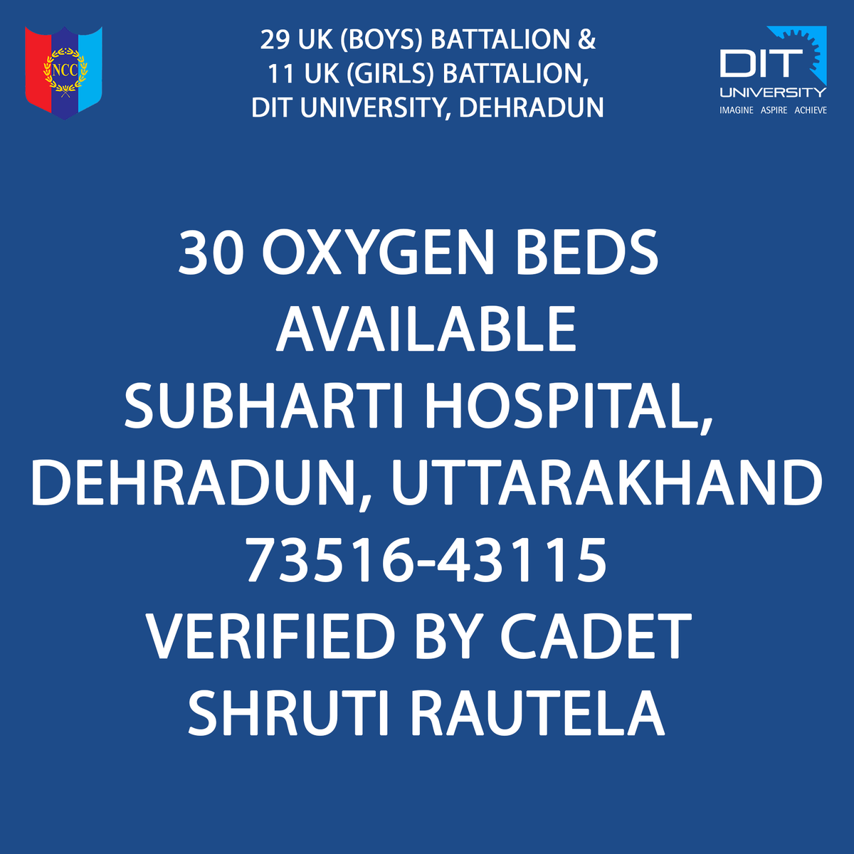 NCC_DITU's tweet photo. #selfverified #dehradun #OxygenCylinders #OxygenShortage #CoronavirusIndia #Corona2ndWave https://t.co/RG5NwGztid