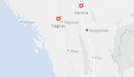 Unidentified attackers launched assaults on two Myanmar air bases, with blasts reported at one base and rocket fire seen at another, media and a witness said. reuters.com/world/asia-pac… #WhatsHappeningInMyanmar