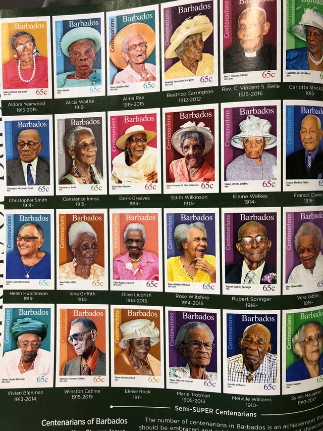 kaalicharan's tweet image. When you reach 100 years old in Barbados, you get a stamp in your honour.