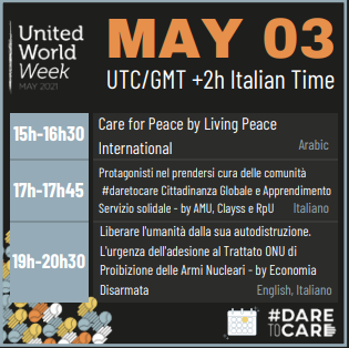 + #3Maggio2021 19h-20h30 +
#SMU2021 
"Liberare l’umanità dalla sua autodistruzione"
L’urgenza dell’adesione al Trattato ONU di Proibizione delle Armi Nucleari #economiadisarmata <a href="/Focolare_org/">Focolare.org</a> <a href="/focolaritalia/">focolaritalia</a> #DareToCare #ItaliaRipensaci #PNRR <a href="/nuclearban/">ICAN</a> 
unitedworldproject.org/uww2021